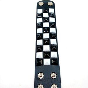Skater Black + White 3 Row Studded Vegan Leather Bracelet New